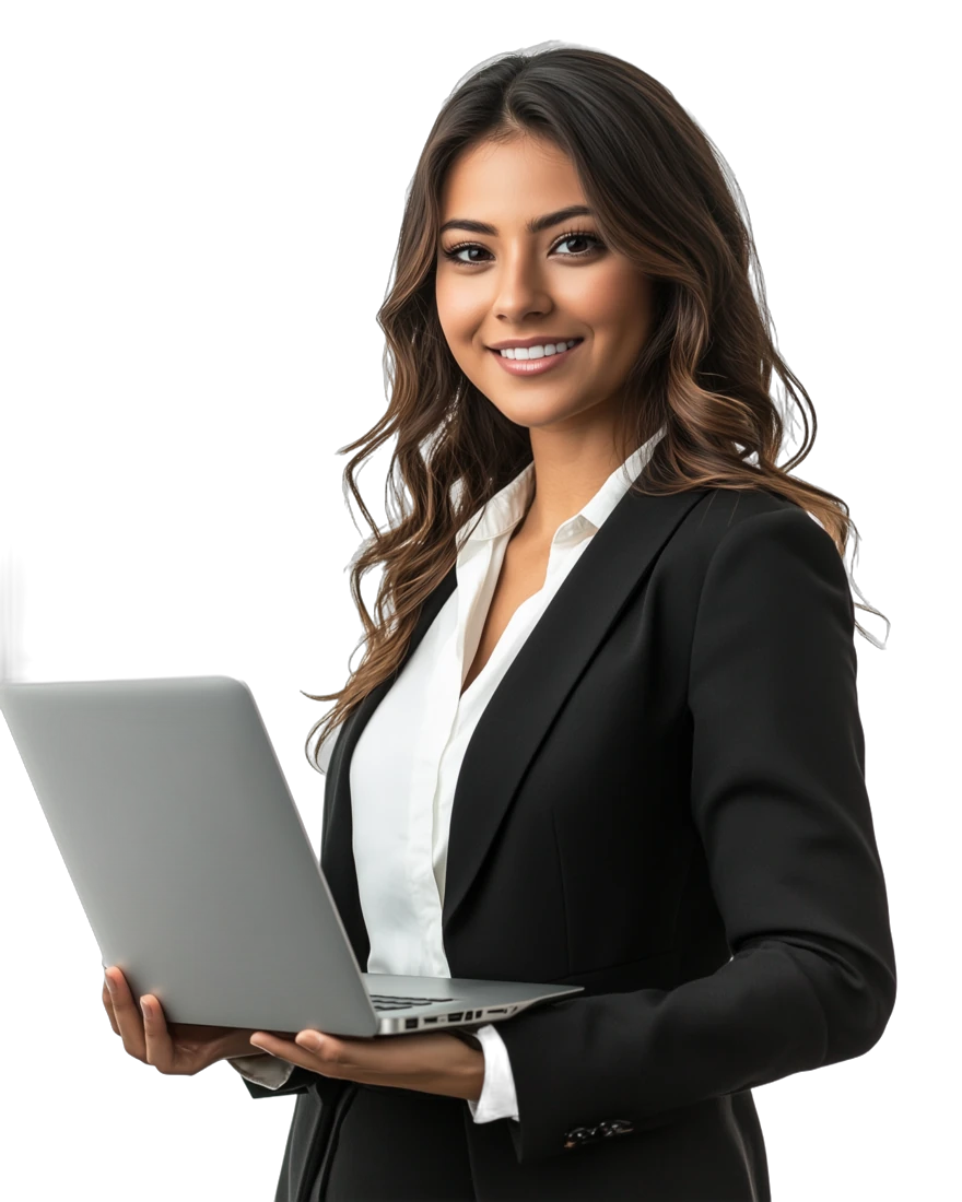 Profesional con un portátil mostrando su nueva página web