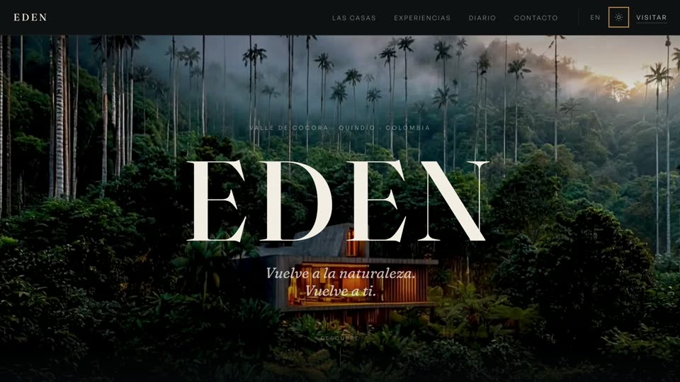 Sitio web Eden: refugio de naturaleza en el Valle de Cocora, construido por Nova